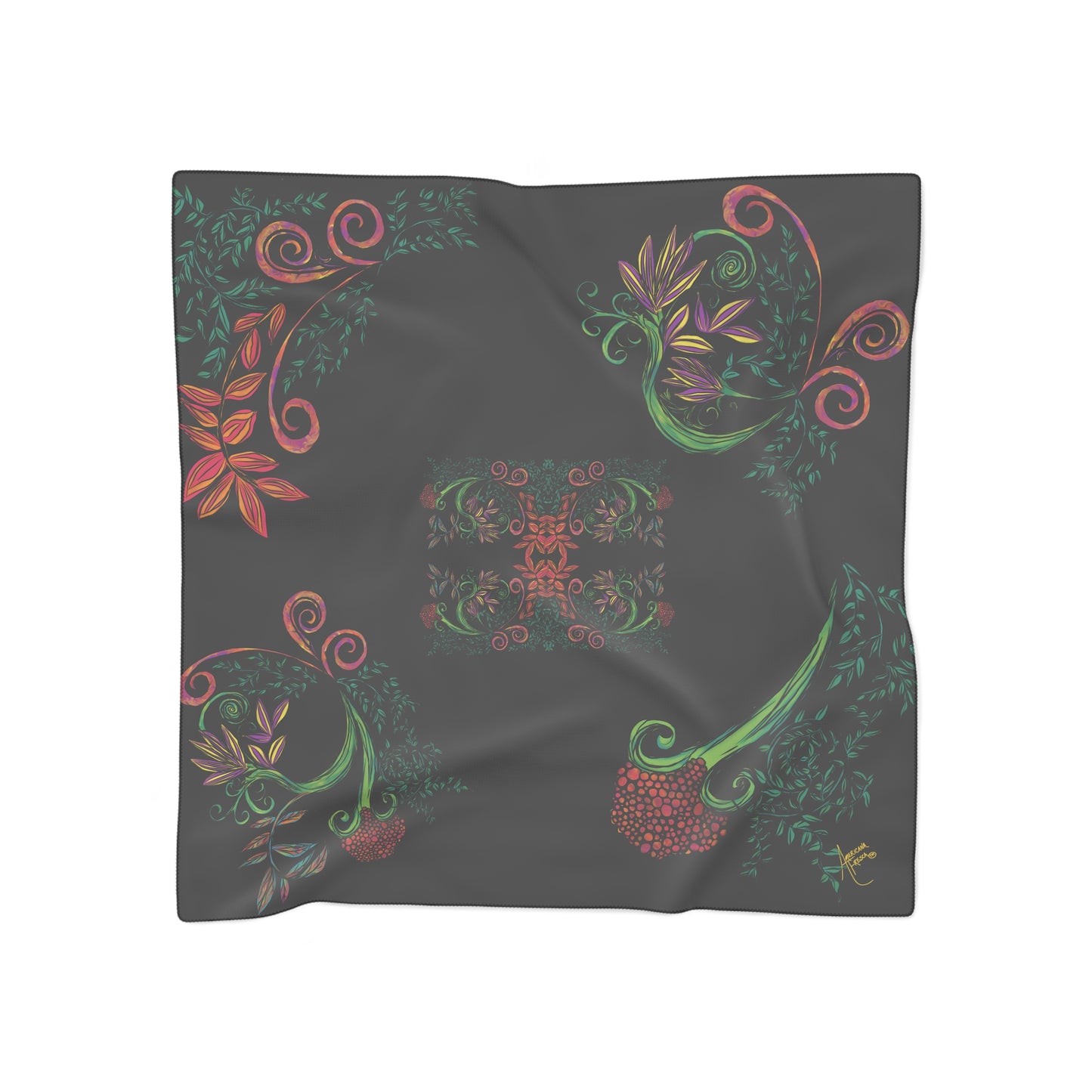 Flourished Fury Classic Chiffon Square Scarf