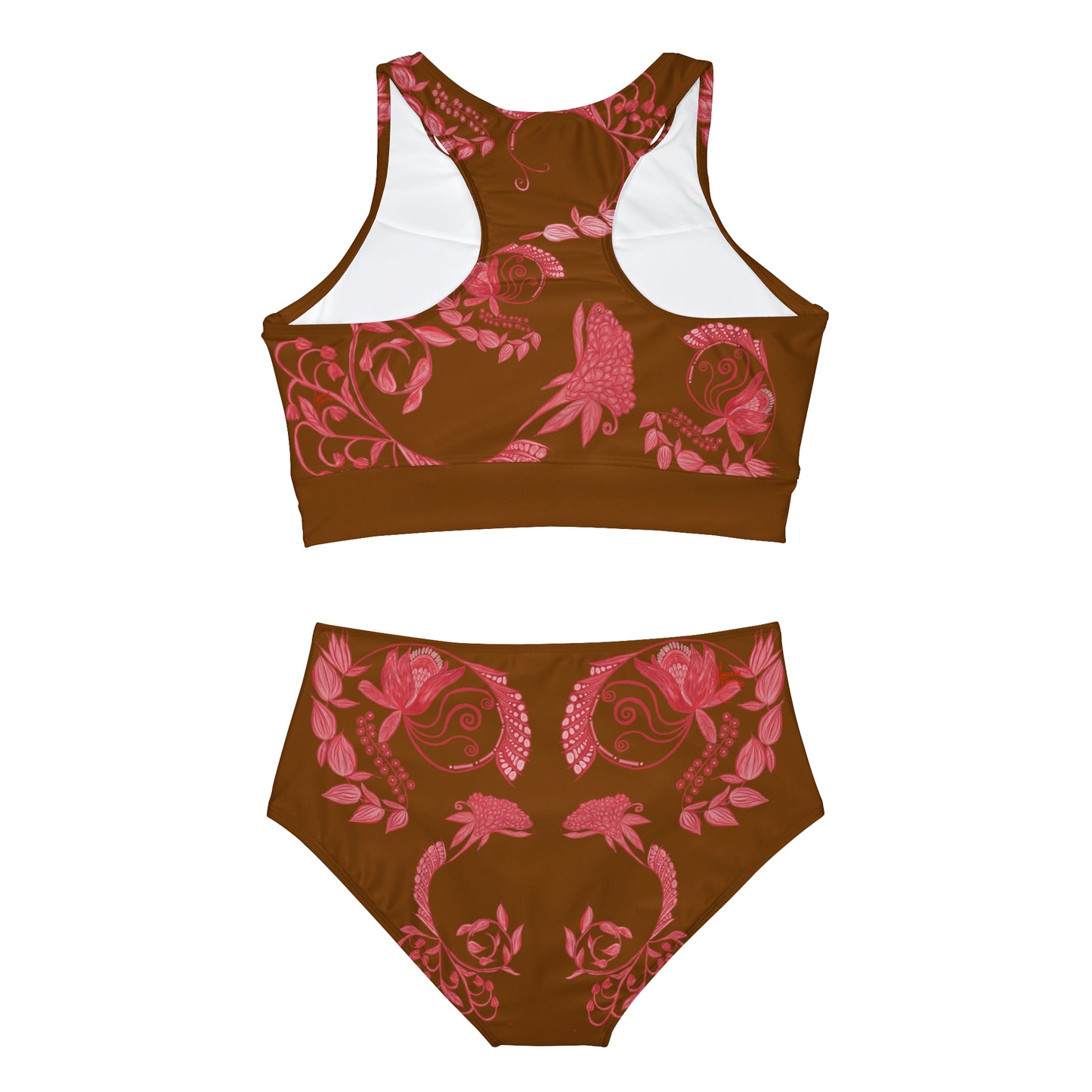 Chocolate Cherry Chinoiserie Women's Sporty Bikini Set