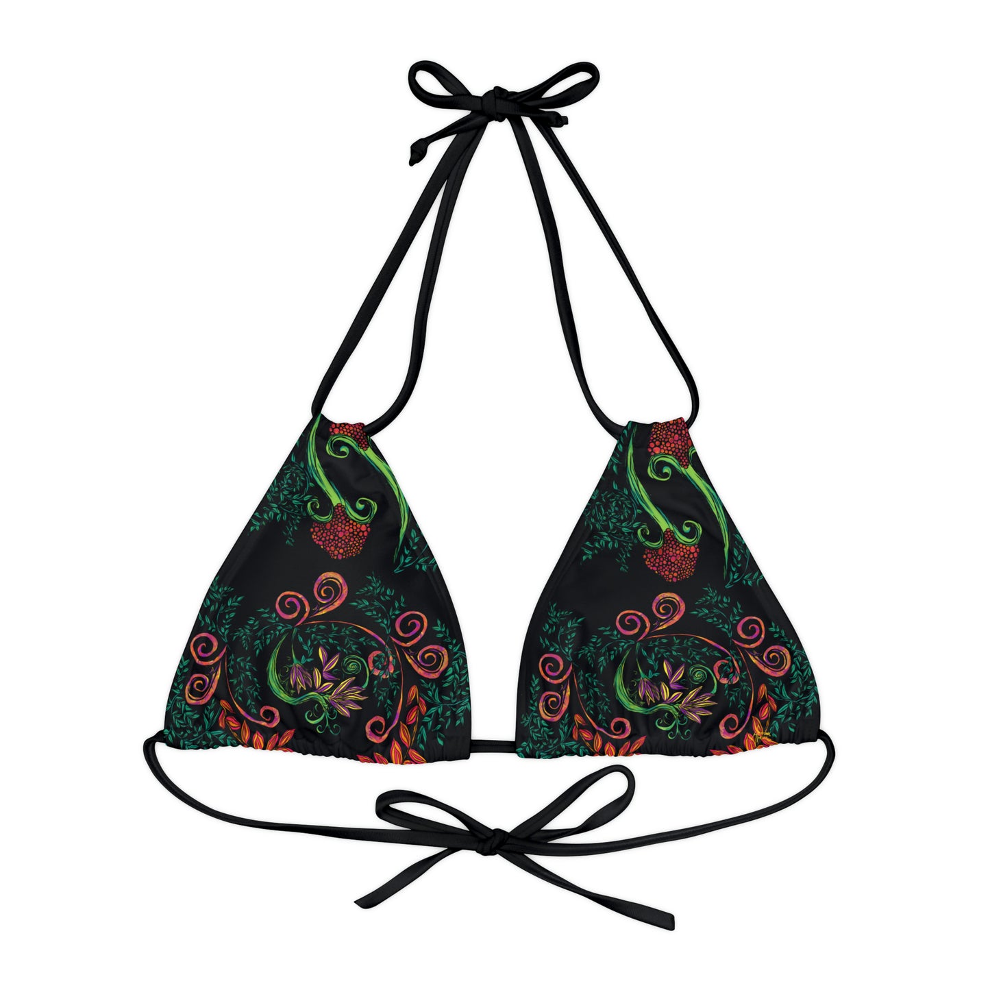 Flourished Fury Strappy Triangle Bikini Top