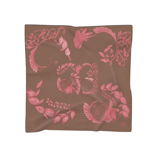 Chocolate Cherry Chinoiserie Classic Square Chiffon Scarf