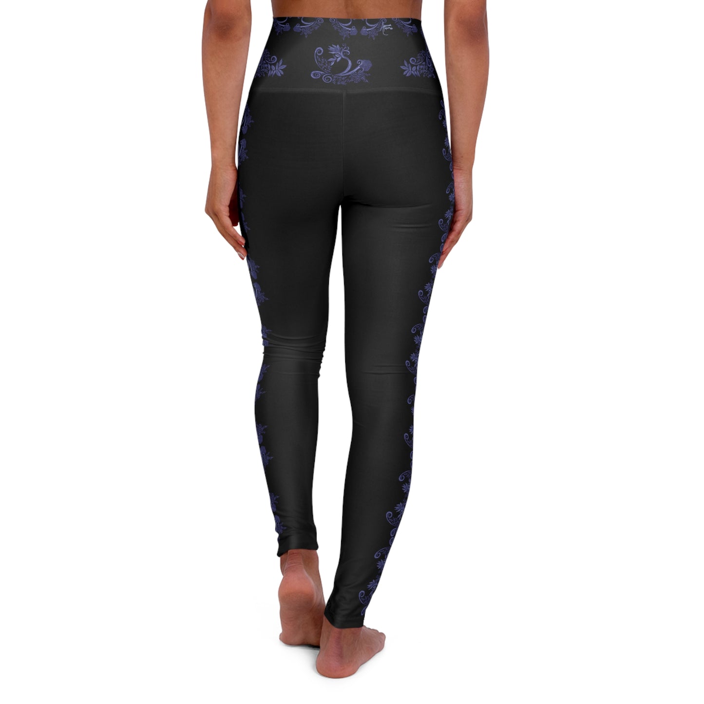 Midnight Botanical Blues High Waisted Yoga Leggings