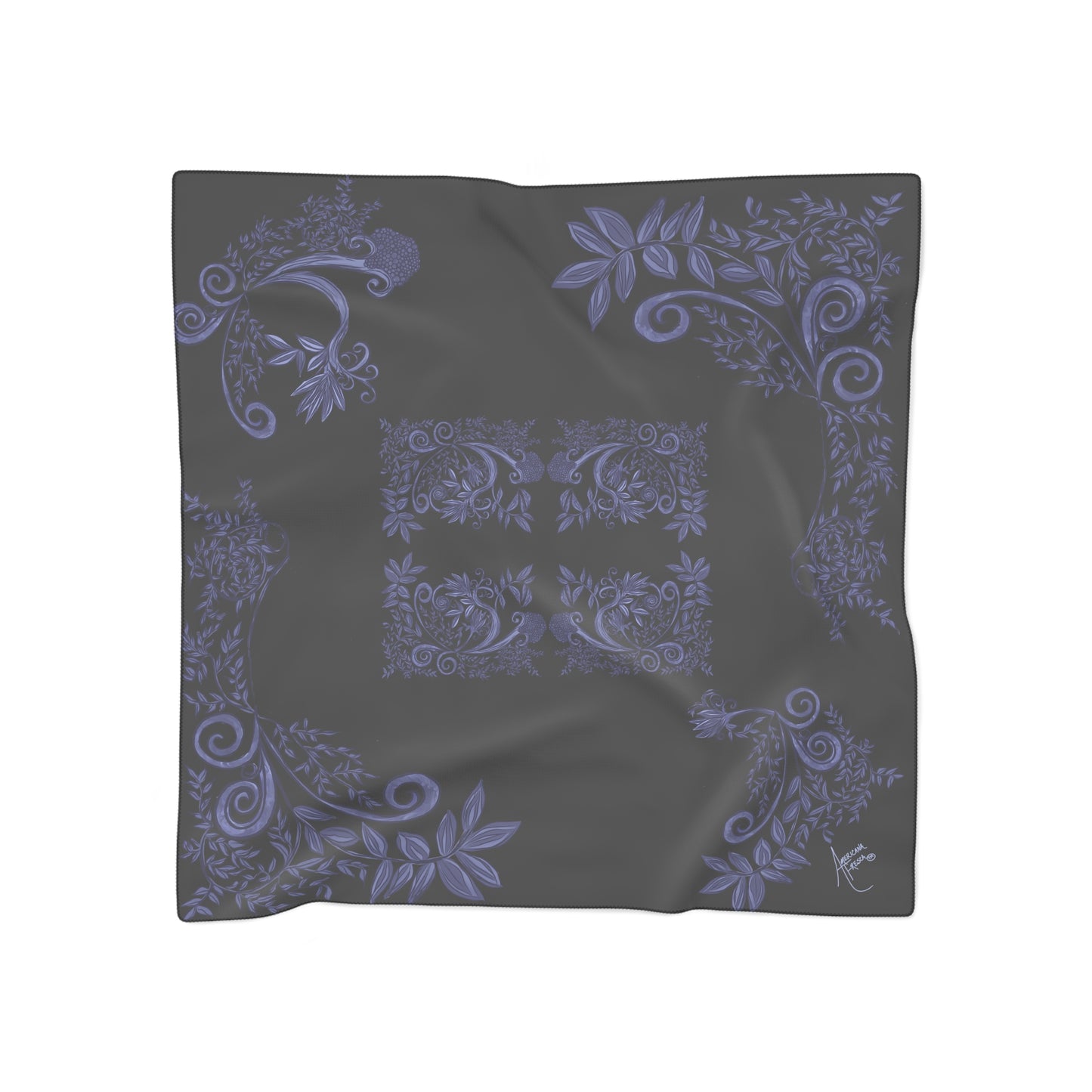 Midnight Botanical Blues Classic Chiffon Square Scarf