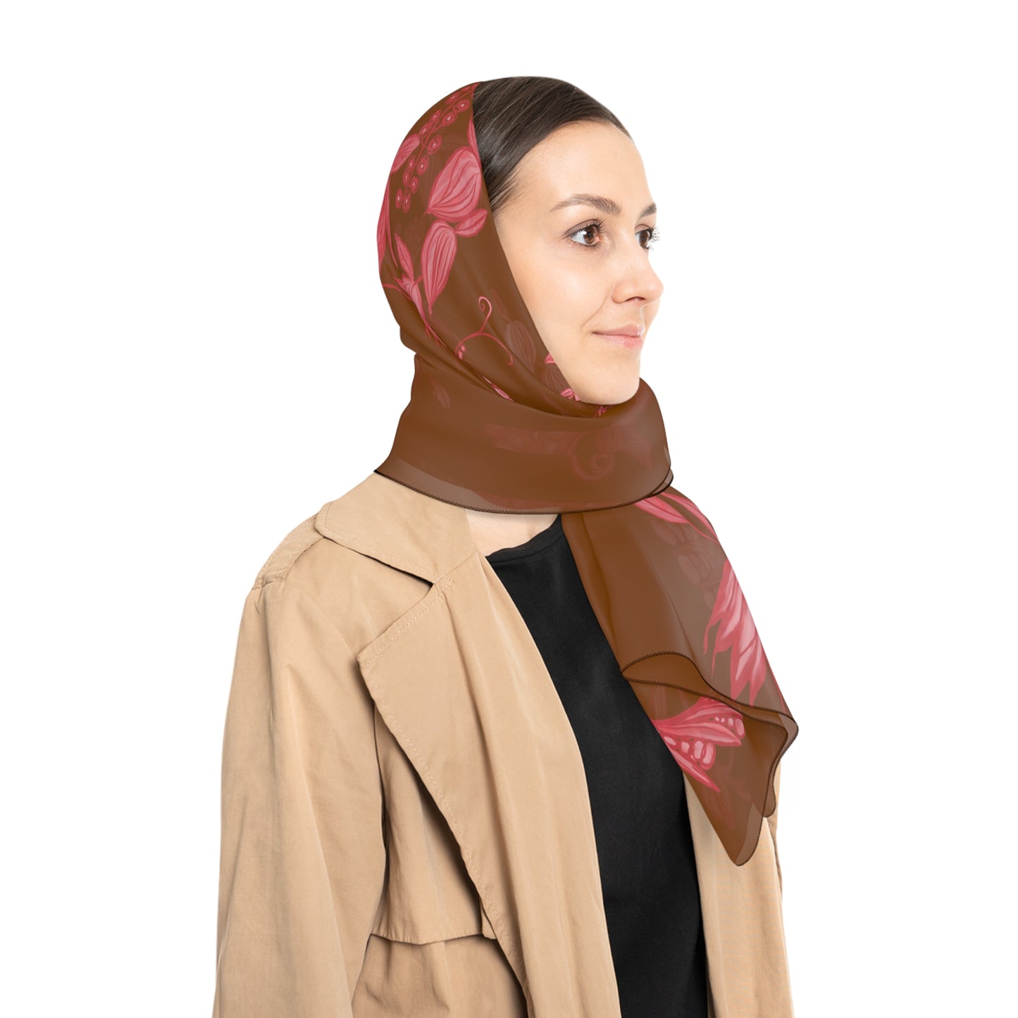 Chocolate Cherry Chinoiserie Classic Square Voile Scarf