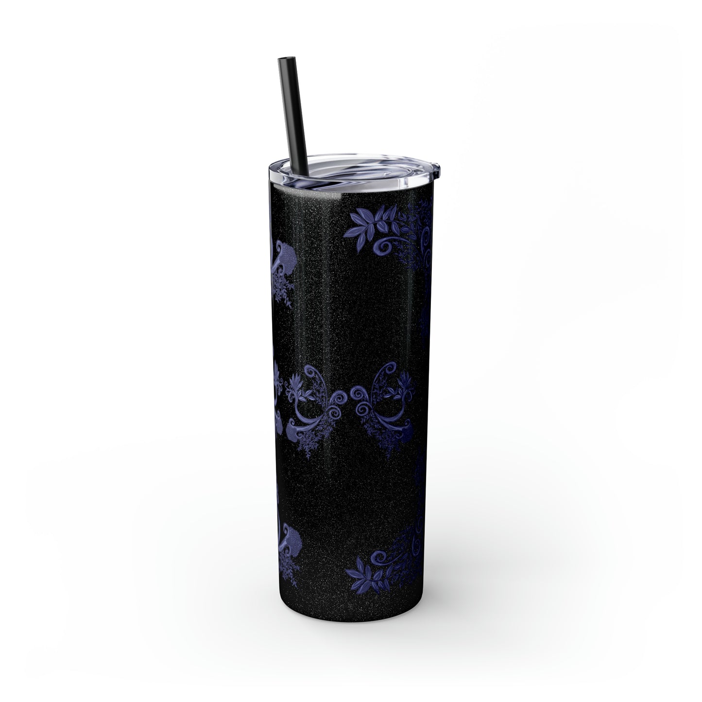 Midnight Botanical Blues - Skinny Tumbler with Straw, 20oz