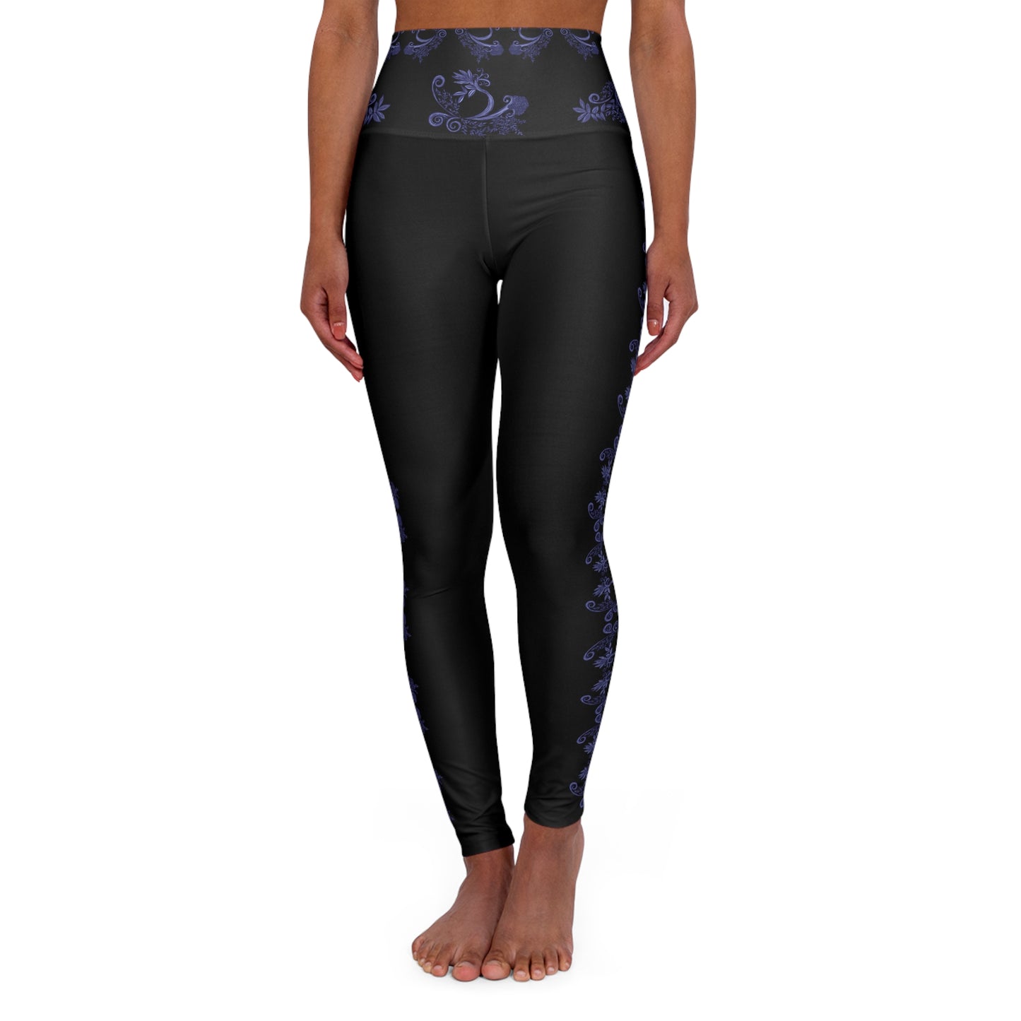 Midnight Botanical Blues High Waisted Yoga Leggings