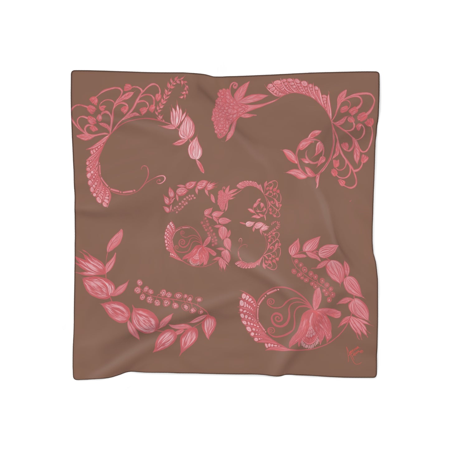 Chocolate Cherry Chinoiserie Classic Square Chiffon Scarf