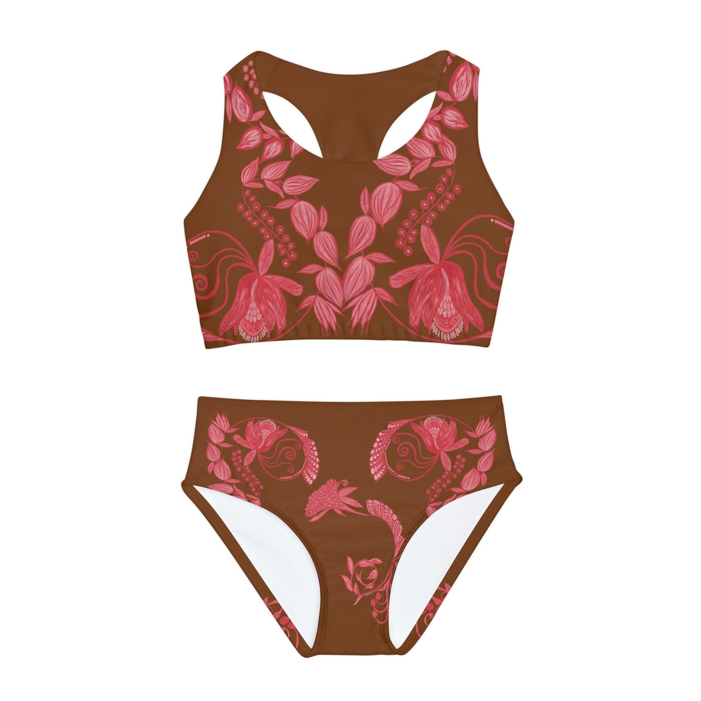 Chocolate Cherry Chinoiserie Girls Two Piece Swimsuit