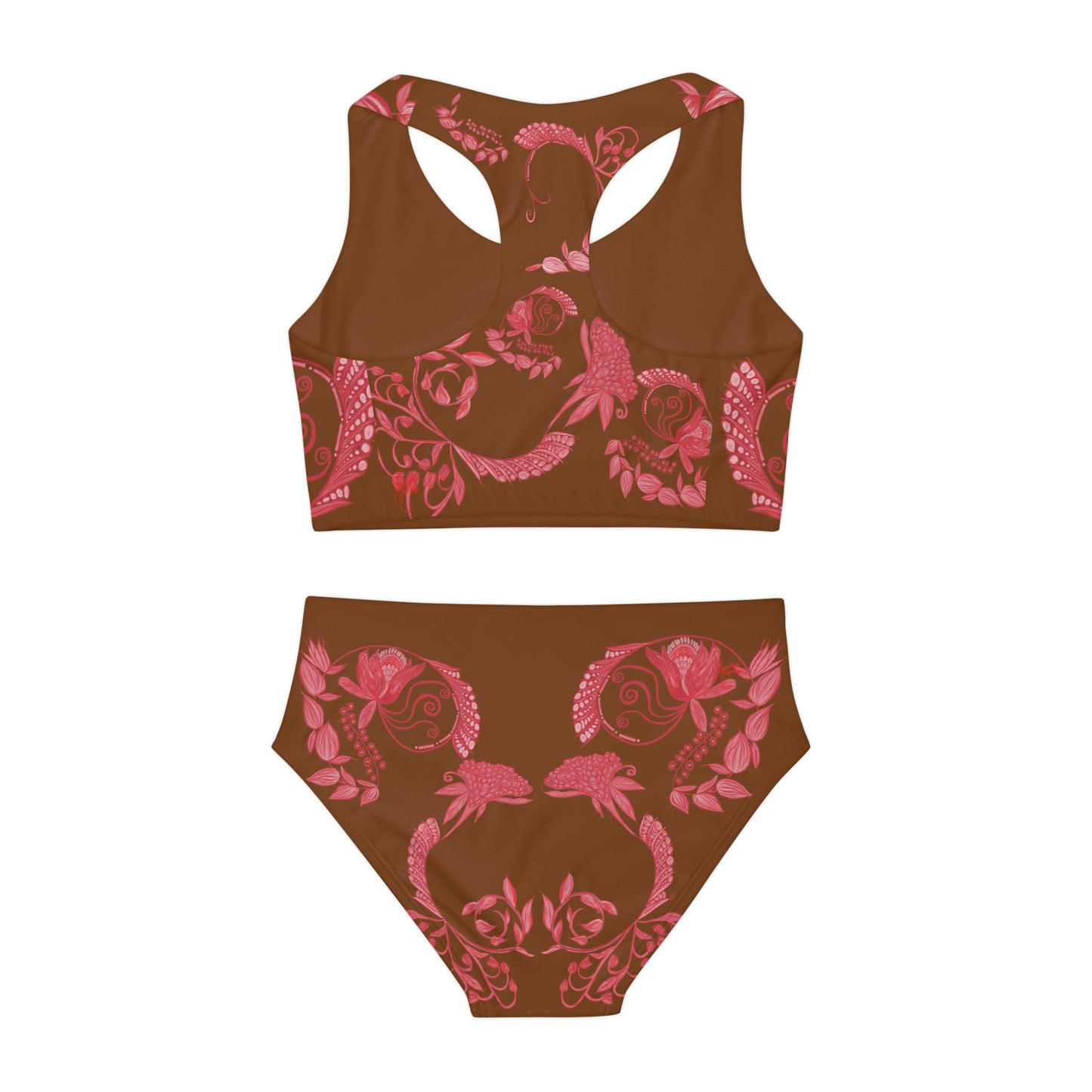 Chocolate Cherry Chinoiserie Girls Two Piece Swimsuit