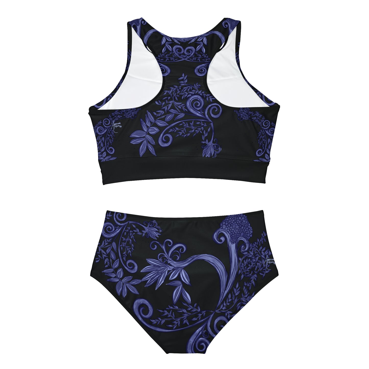 Midnight Botanical Blues Women's Sporty Bikini Set