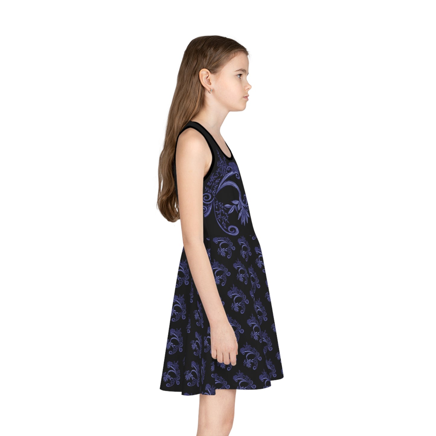 Midnight Botanical Blues Girls' Sleeveless Sundress