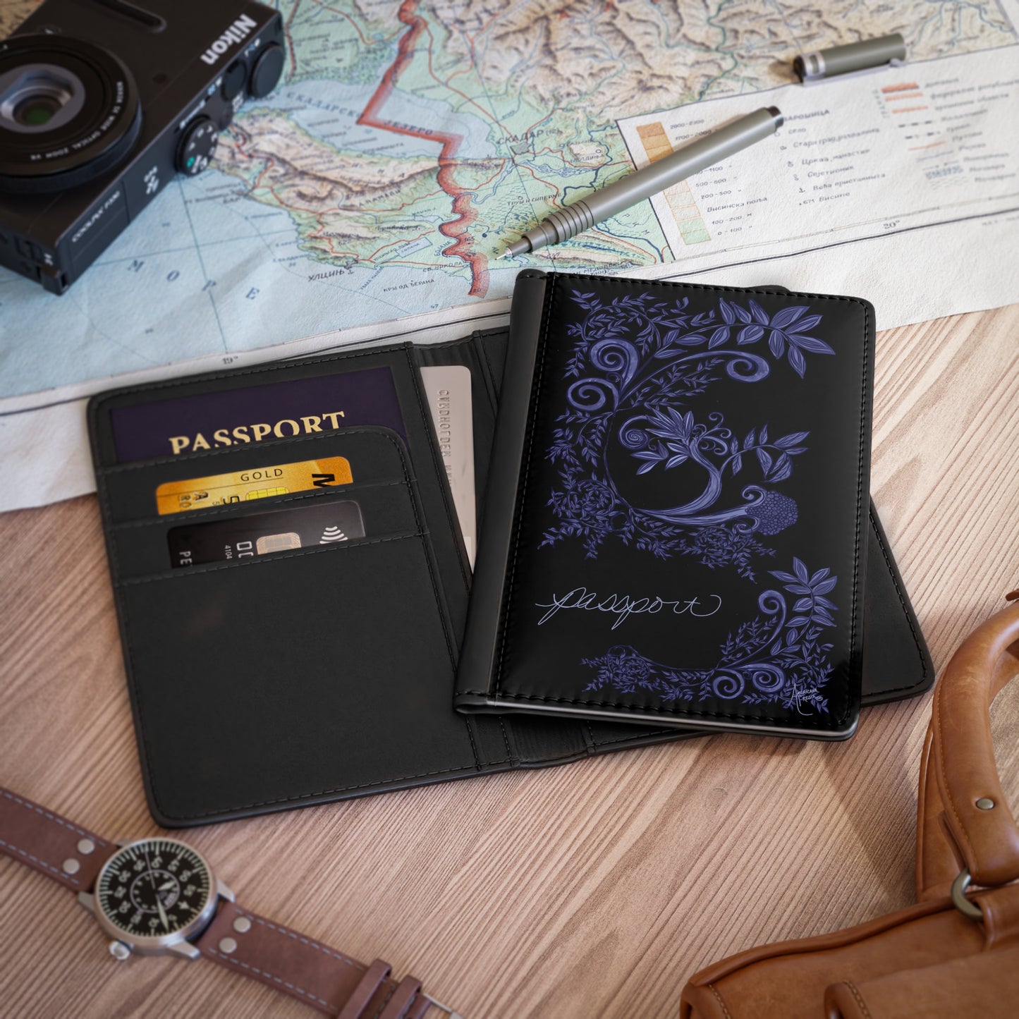 Midnight Botanical Blues Passport Cover