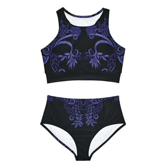 Midnight Botanical Blues Women's Sporty Bikini Set