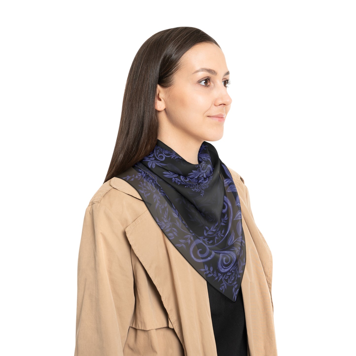 Midnight Botanical Blues Classic Voile Square Scarf