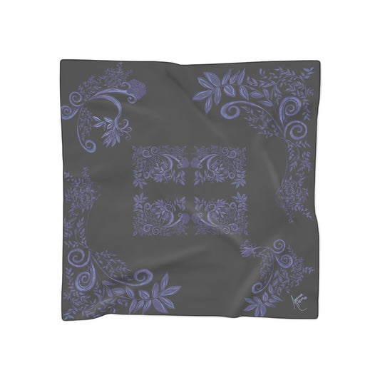 Midnight Botanical Blues Classic Voile Square Scarf