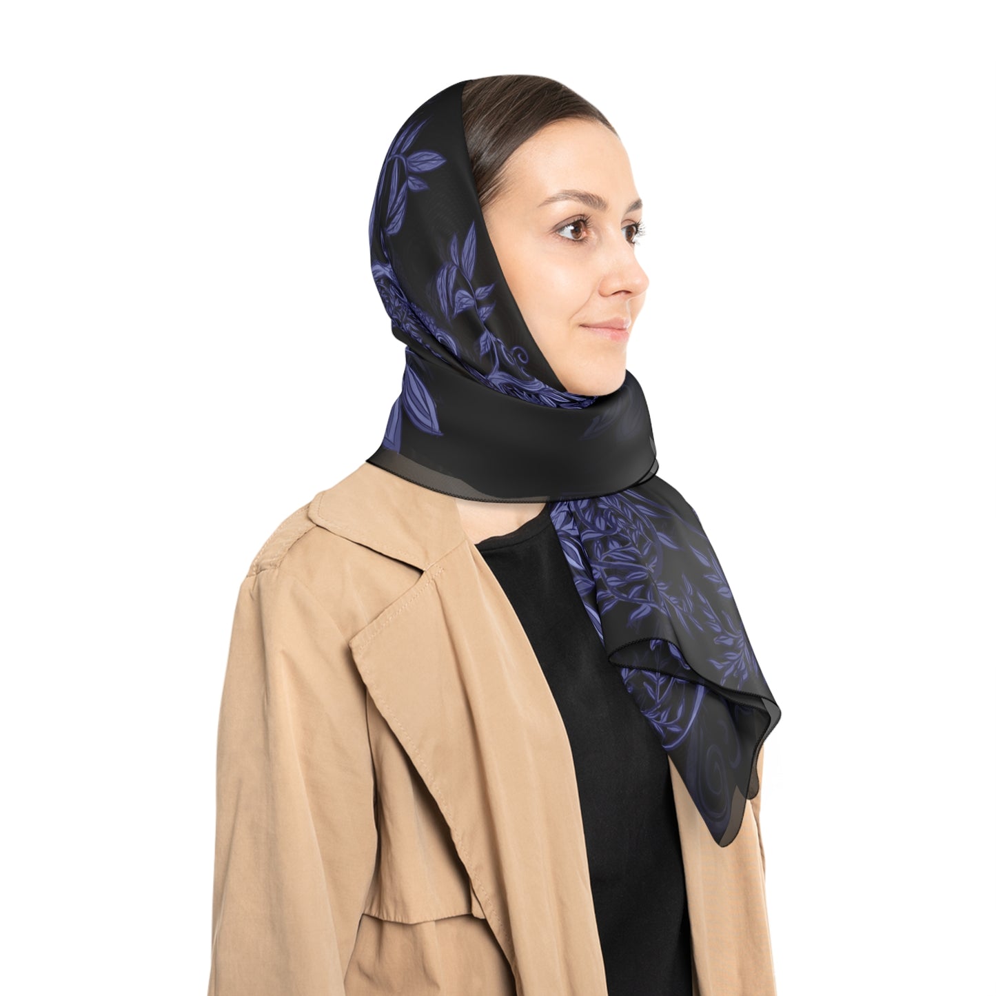 Midnight Botanical Blues Classic Chiffon Square Scarf