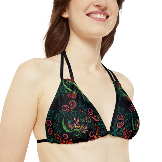 Flourished Fury Strappy Triangle Bikini Top