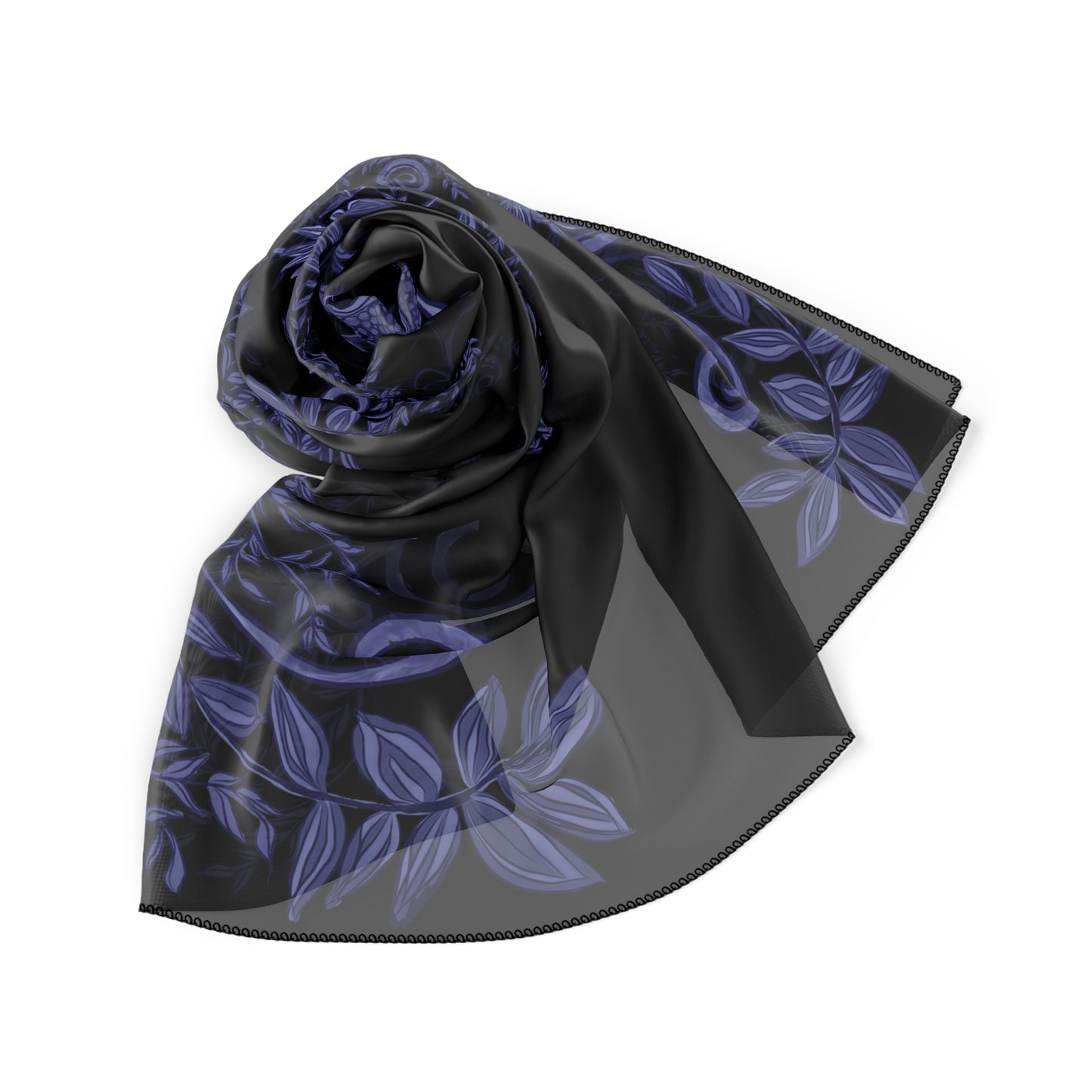 Midnight Botanical Blues Classic Chiffon Square Scarf