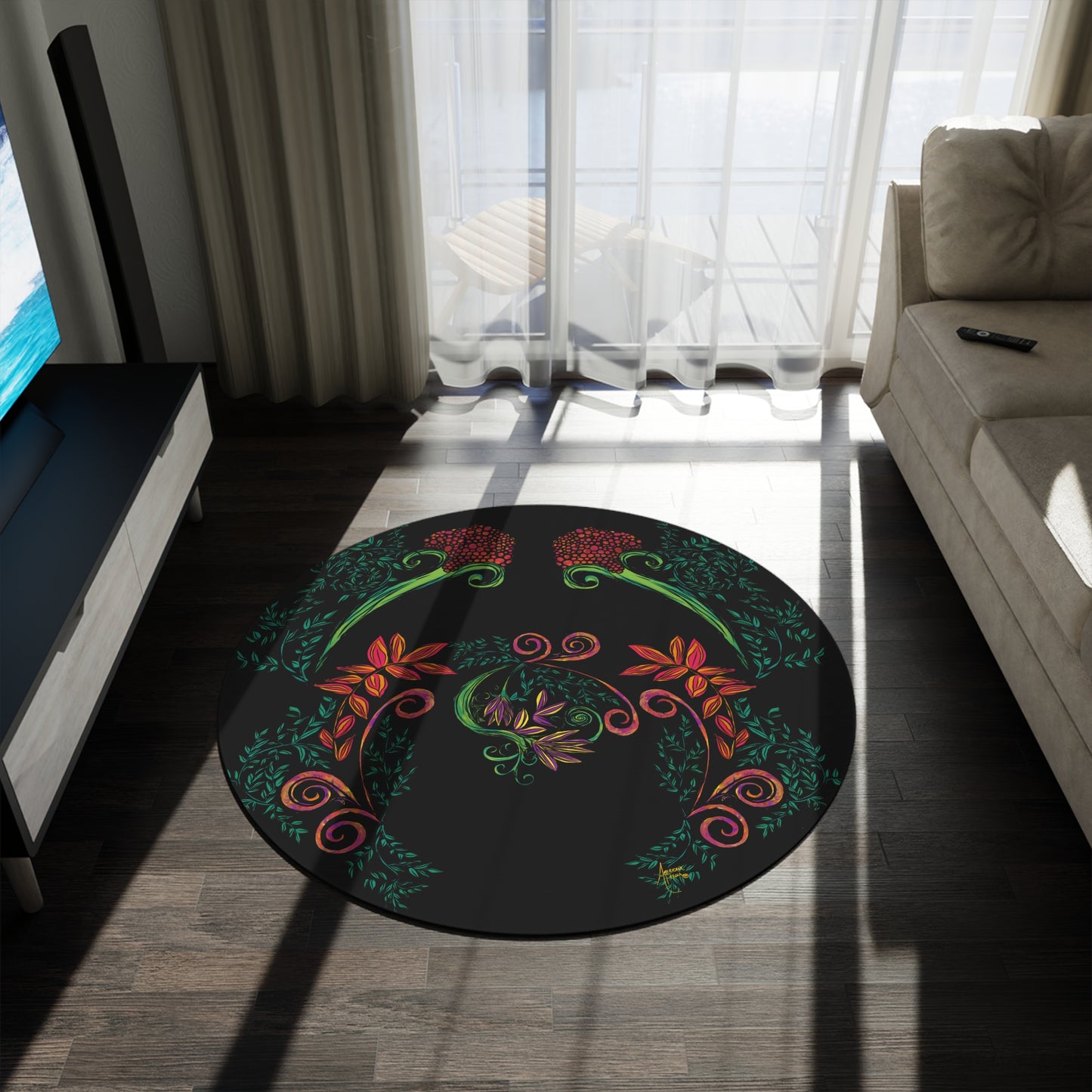 Flourished Fury Round Rug