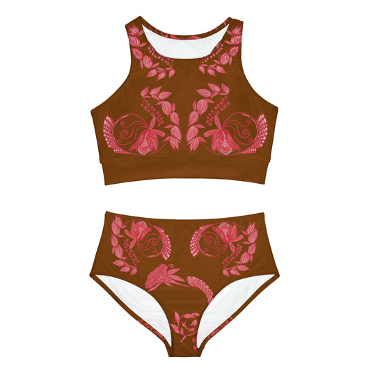 Chocolate Cherry Chinoiserie Women's Sporty Bikini Set