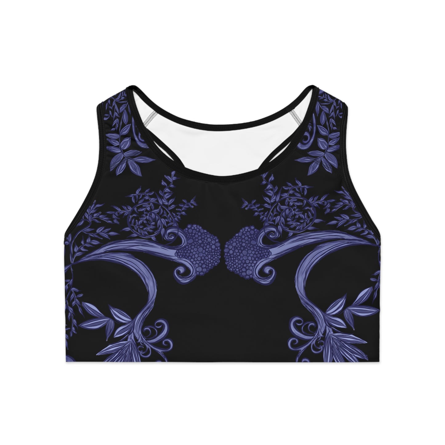 Midnight Botanical Blues Sports Bra