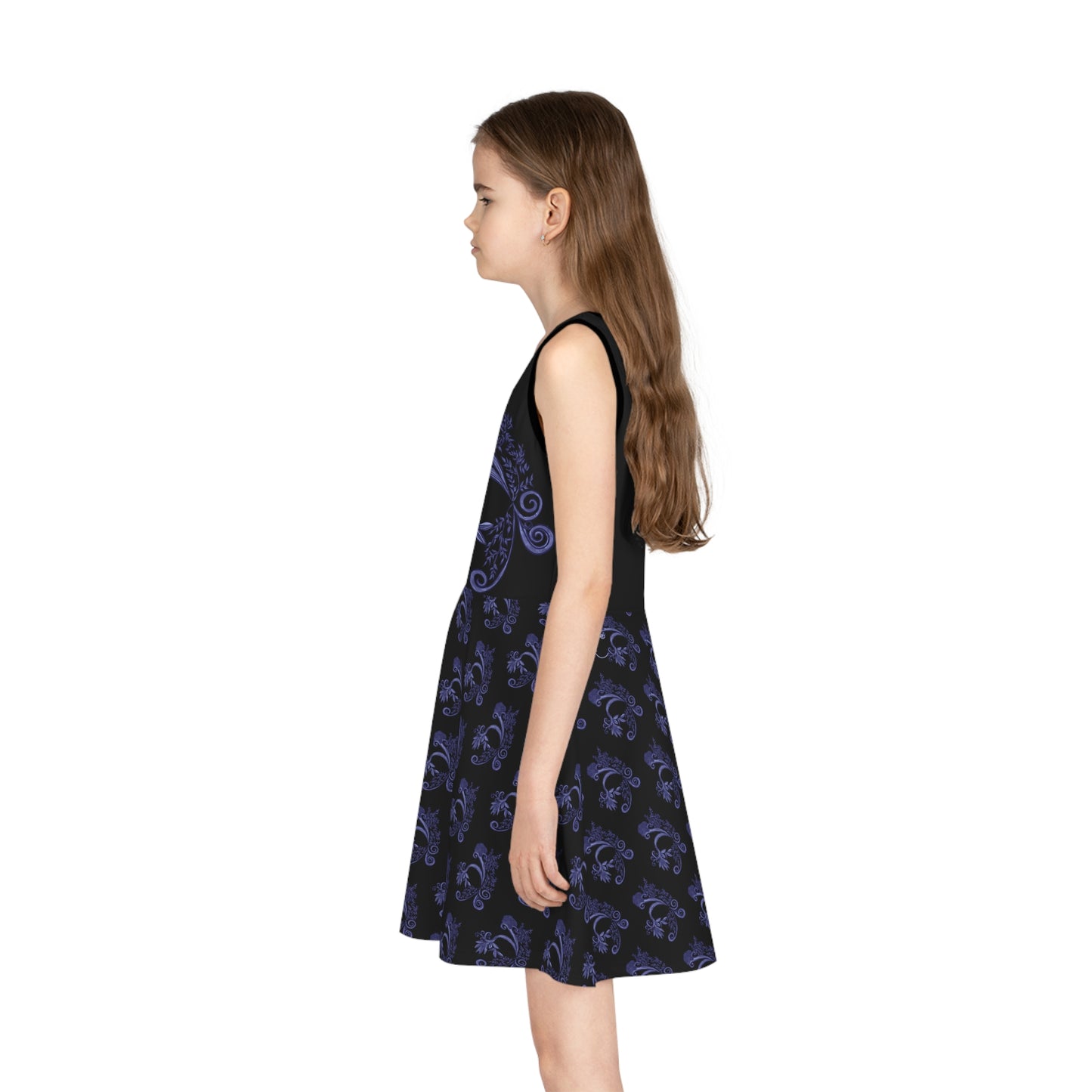 Midnight Botanical Blues Girls' Sleeveless Sundress