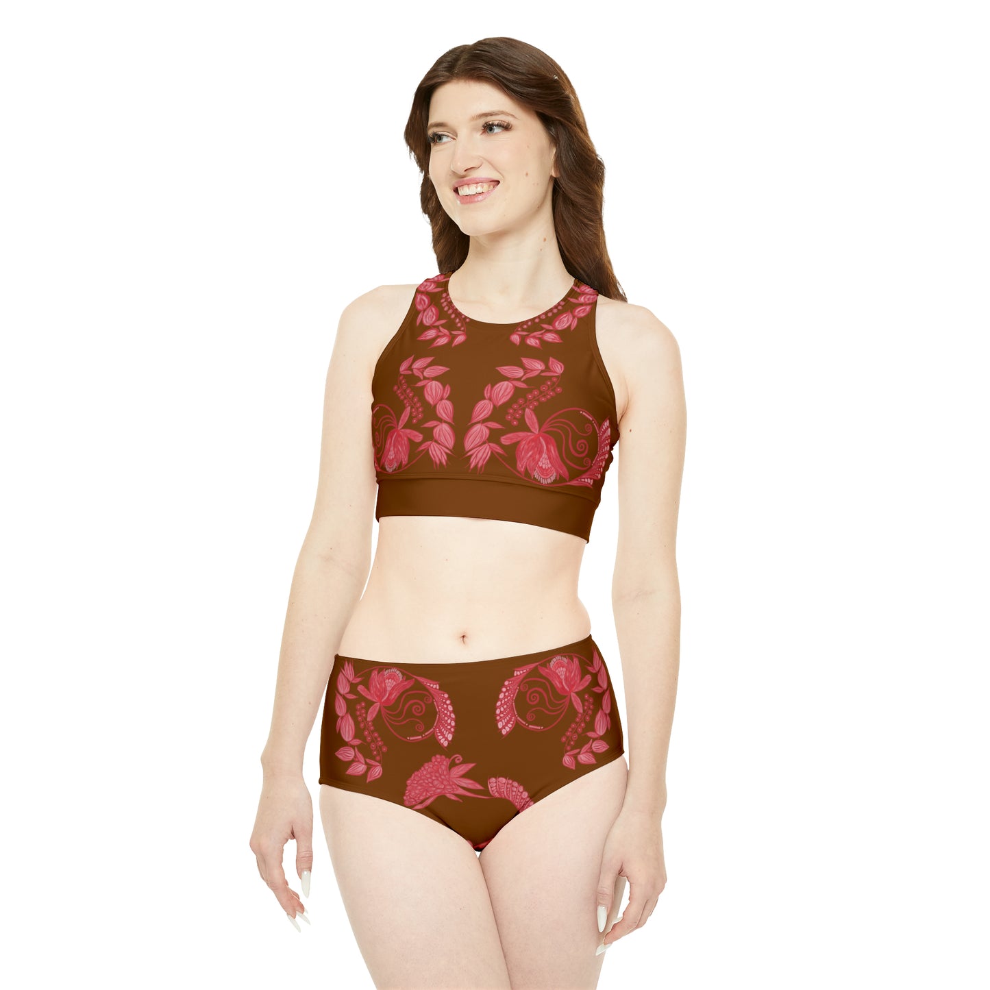 Chocolate Cherry Chinoiserie Women's Sporty Bikini Set