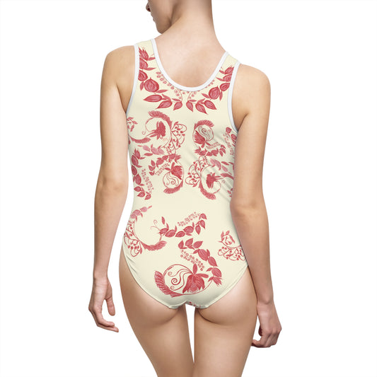 Cheery Cherry Chinoiserie Women's Classic One-Piece Swimsuit