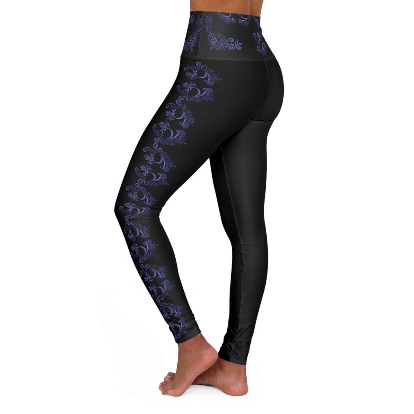 Midnight Botanical Blues High Waisted Yoga Leggings