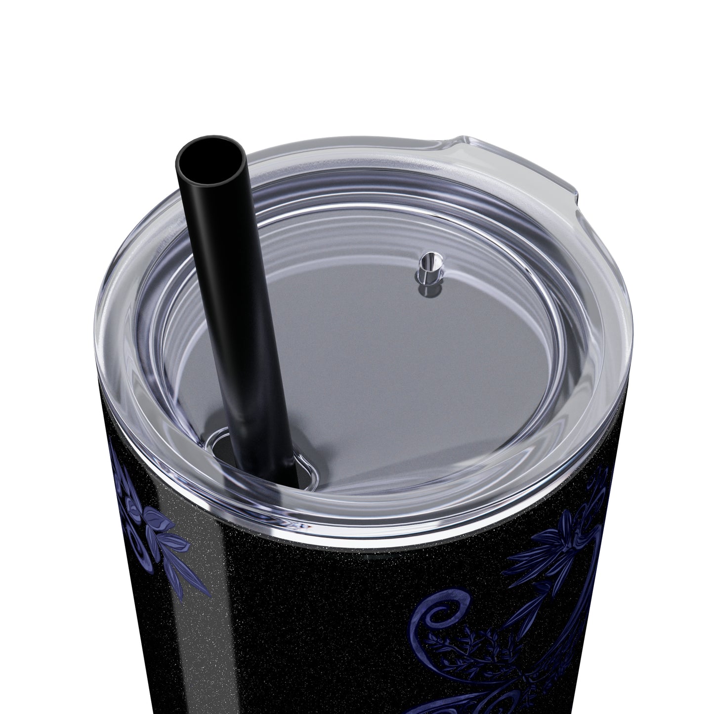 Midnight Botanical Blues - Skinny Tumbler with Straw, 20oz