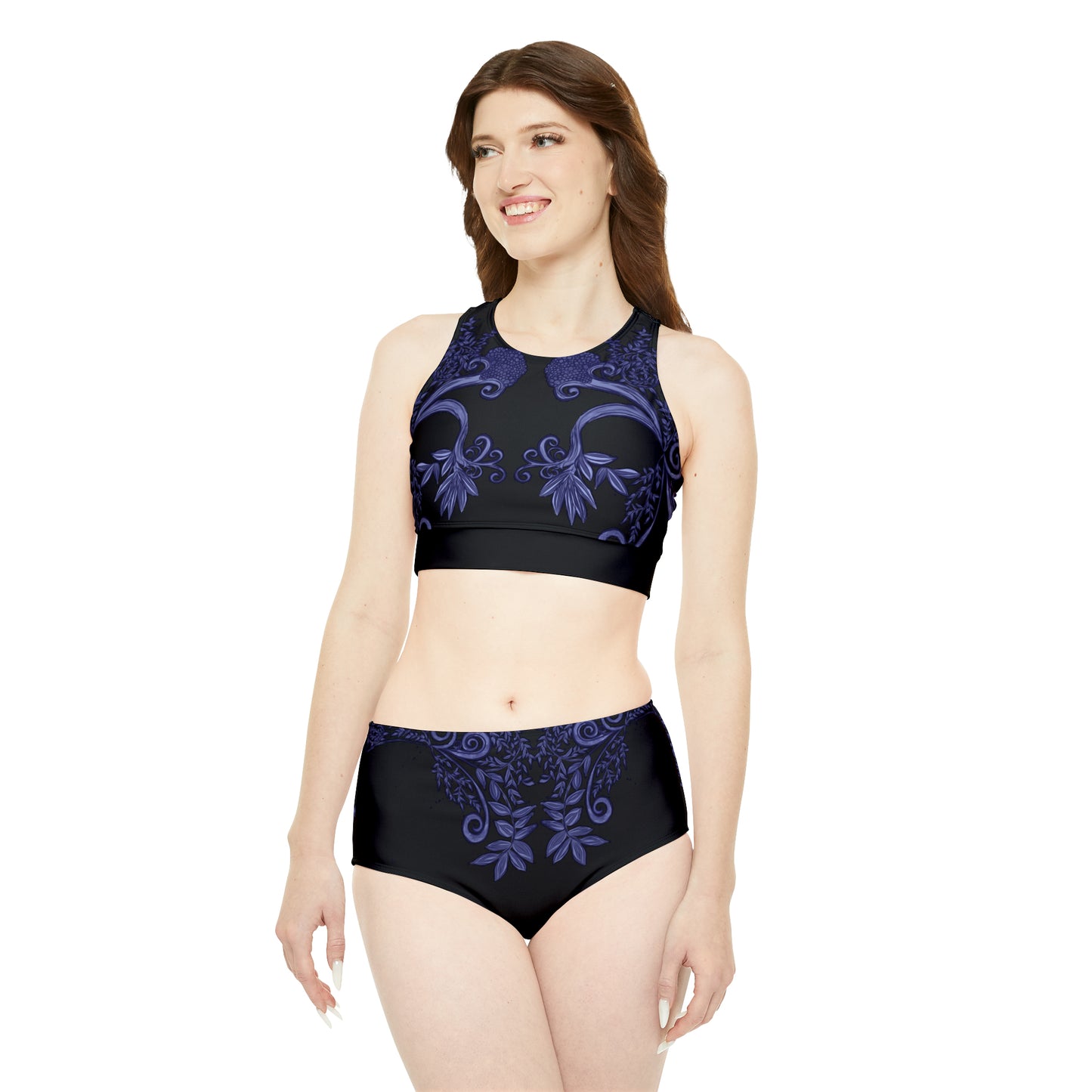 Midnight Botanical Blues Women's Sporty Bikini Set