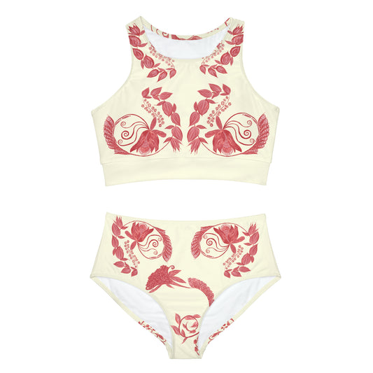 Cheery Cherry Chinoiserie Women's Sporty Bikini Set