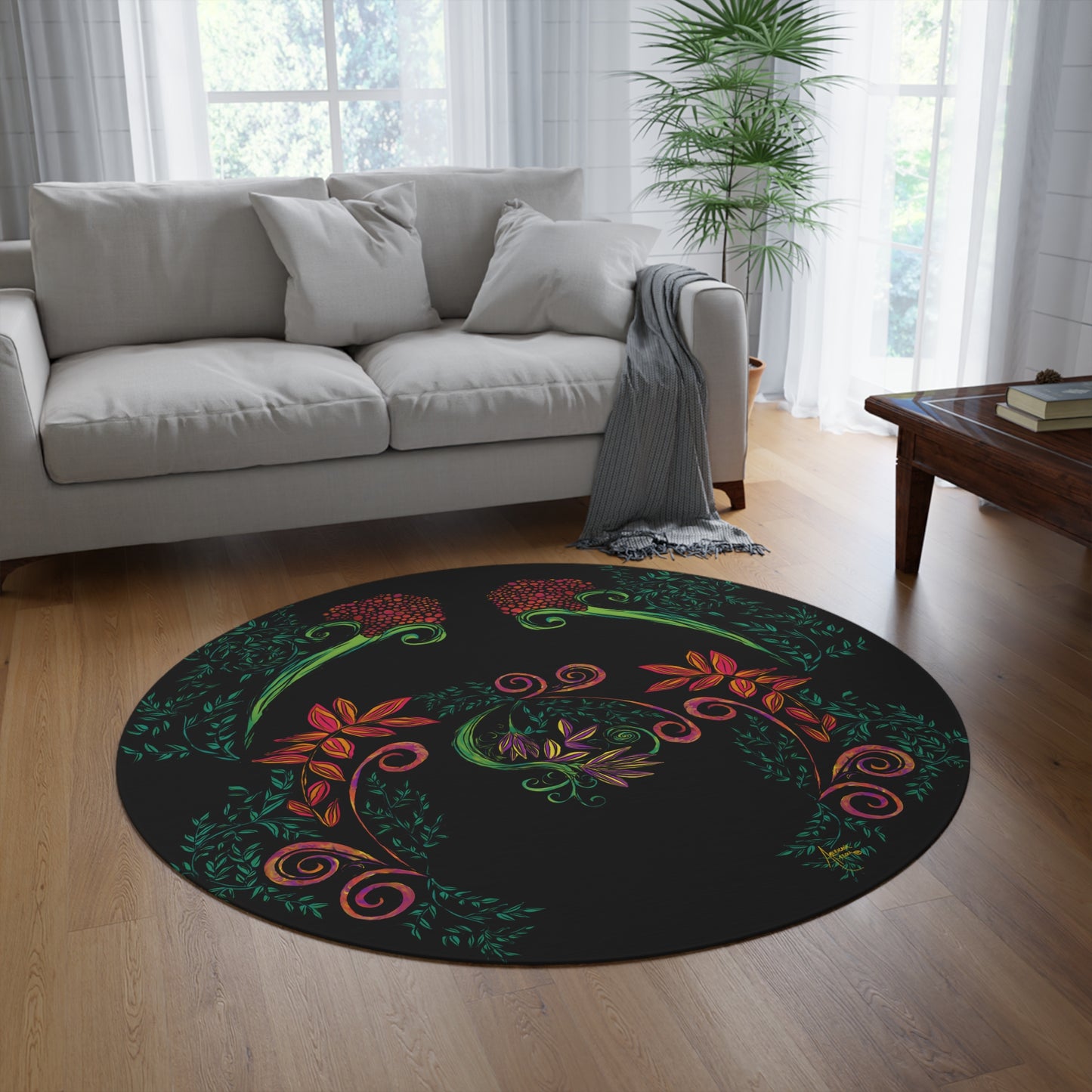 Flourished Fury Round Rug