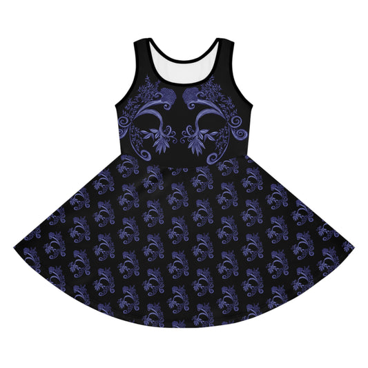 Midnight Botanical Blues Girls' Sleeveless Sundress