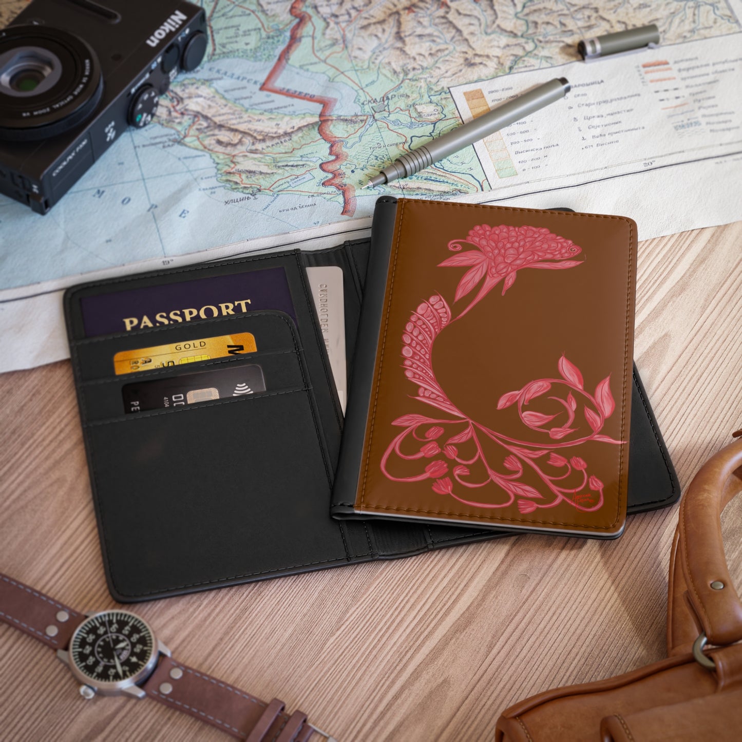 Chocolate Cherry Chinoiserie Passport Cover