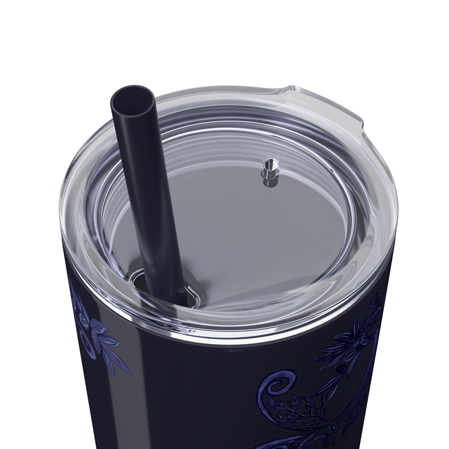 Midnight Botanical Blues - Skinny Tumbler with Straw, 20oz