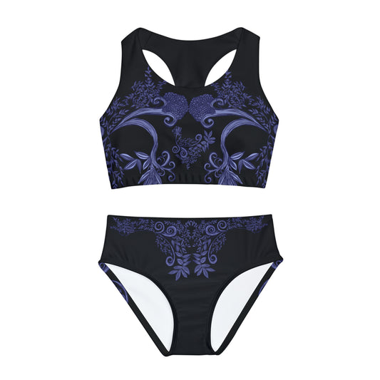 Midnight Botanical Blues Girls Two Piece Swimsuit