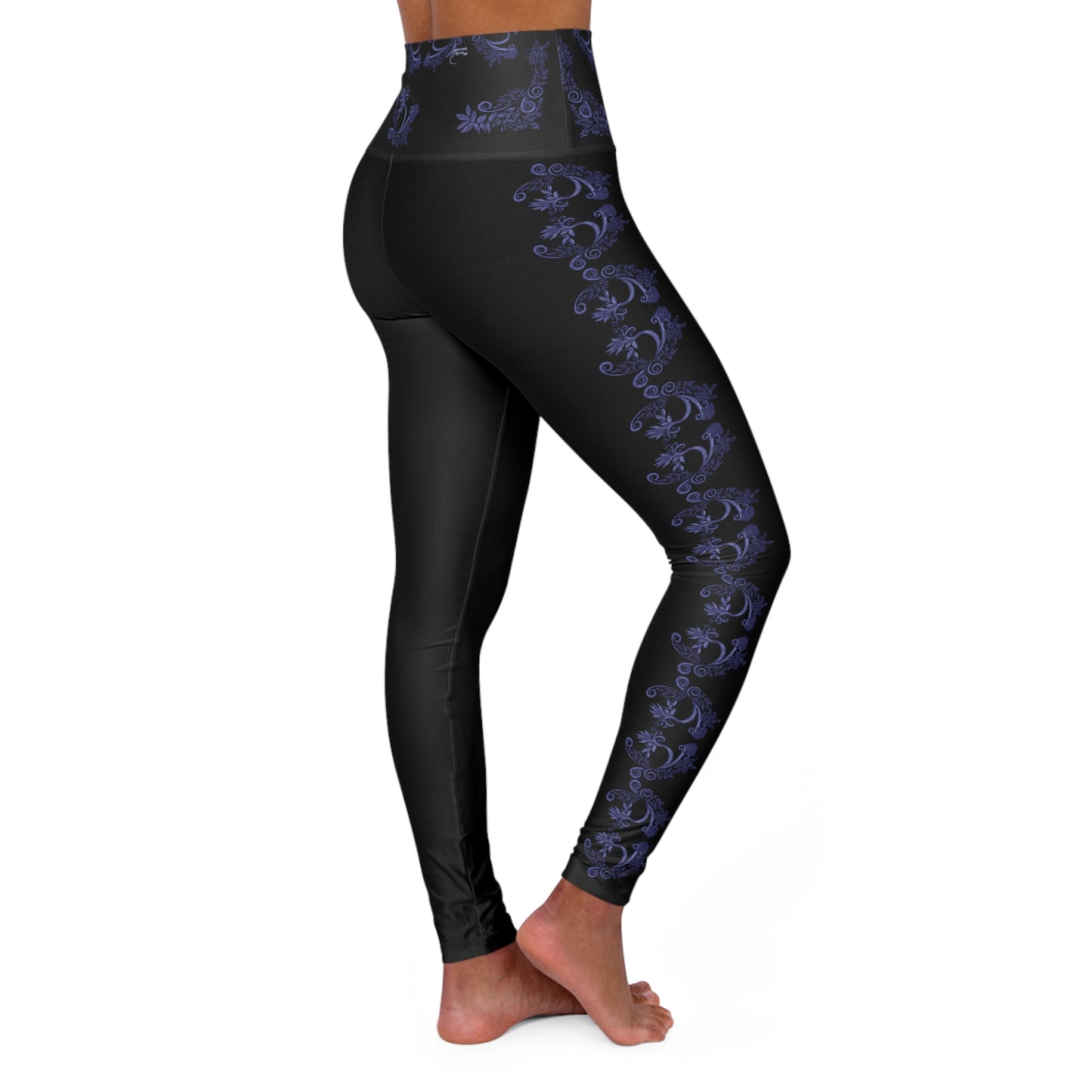 Midnight Botanical Blues High Waisted Yoga Leggings