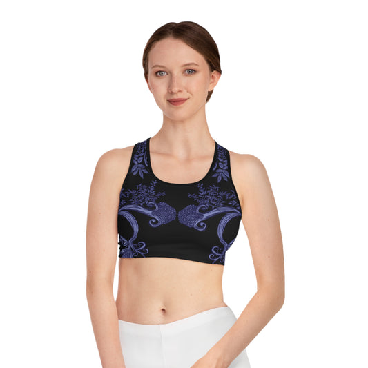 Midnight Botanical Blues Sports Bra