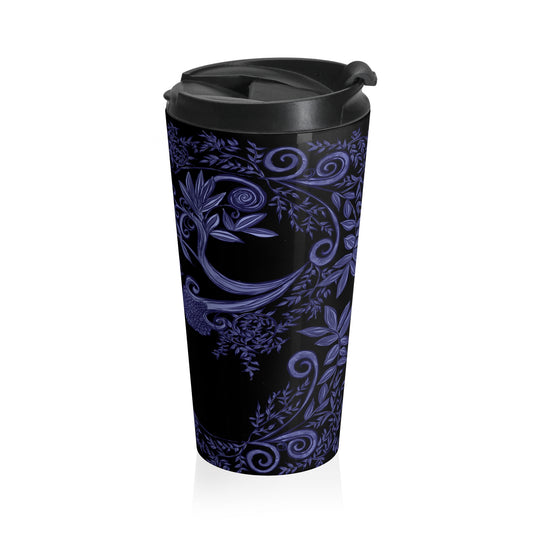 Midnight Botanical Blues Stainless Steel Travel Mug