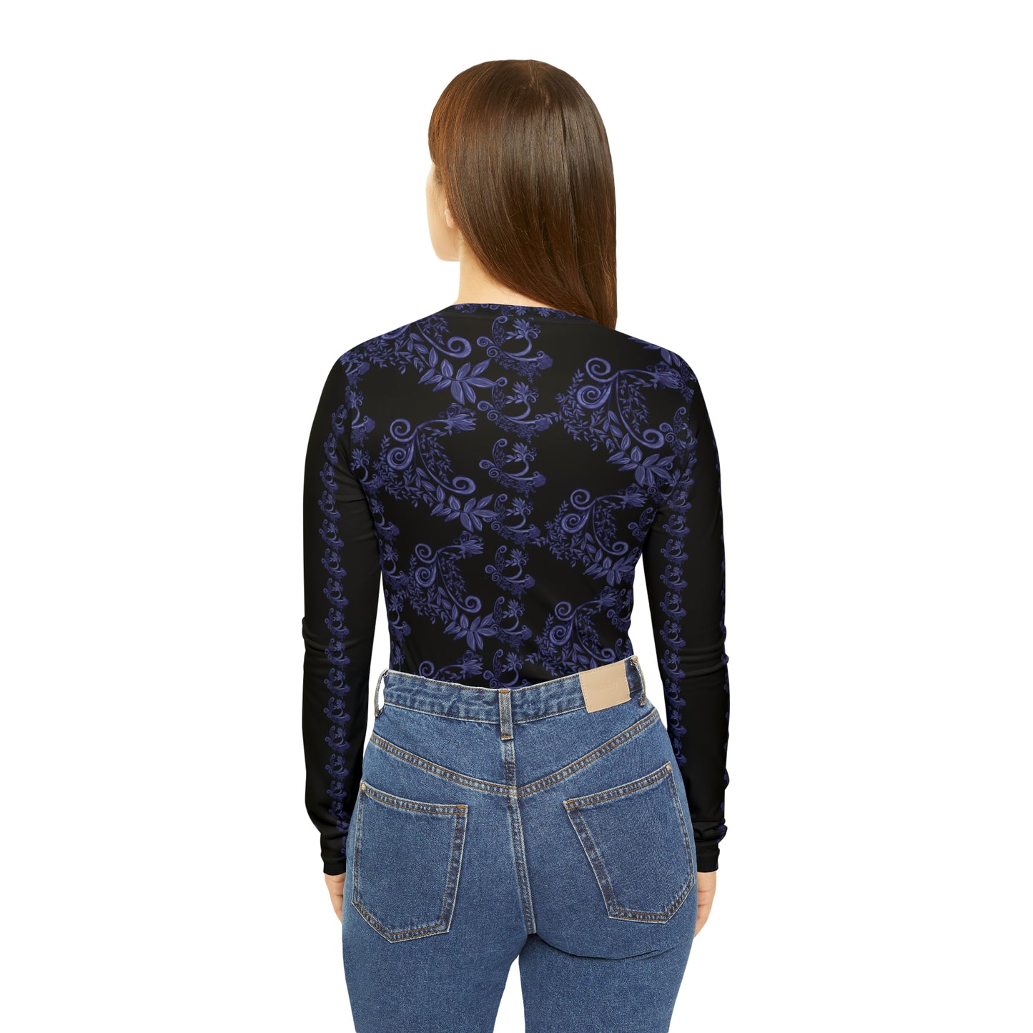 Midnight Botanical Blues Women's Long Sleeve V-neck Shirt