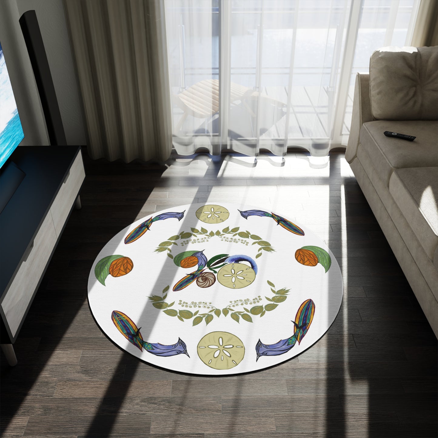 Sandy Snowless Sunsets Round Rug