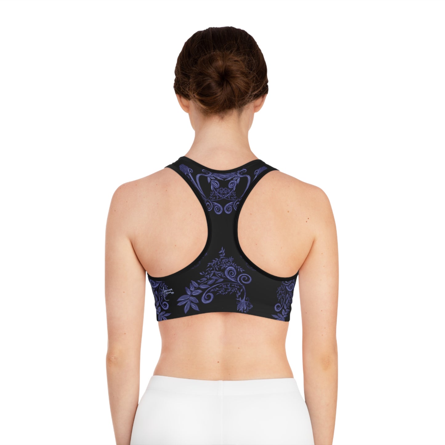 Midnight Botanical Blues Sports Bra