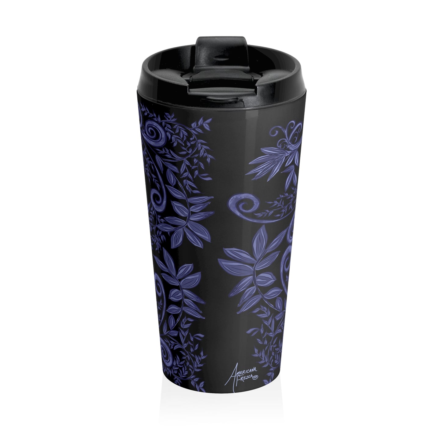 Midnight Botanical Blues Stainless Steel Travel Mug