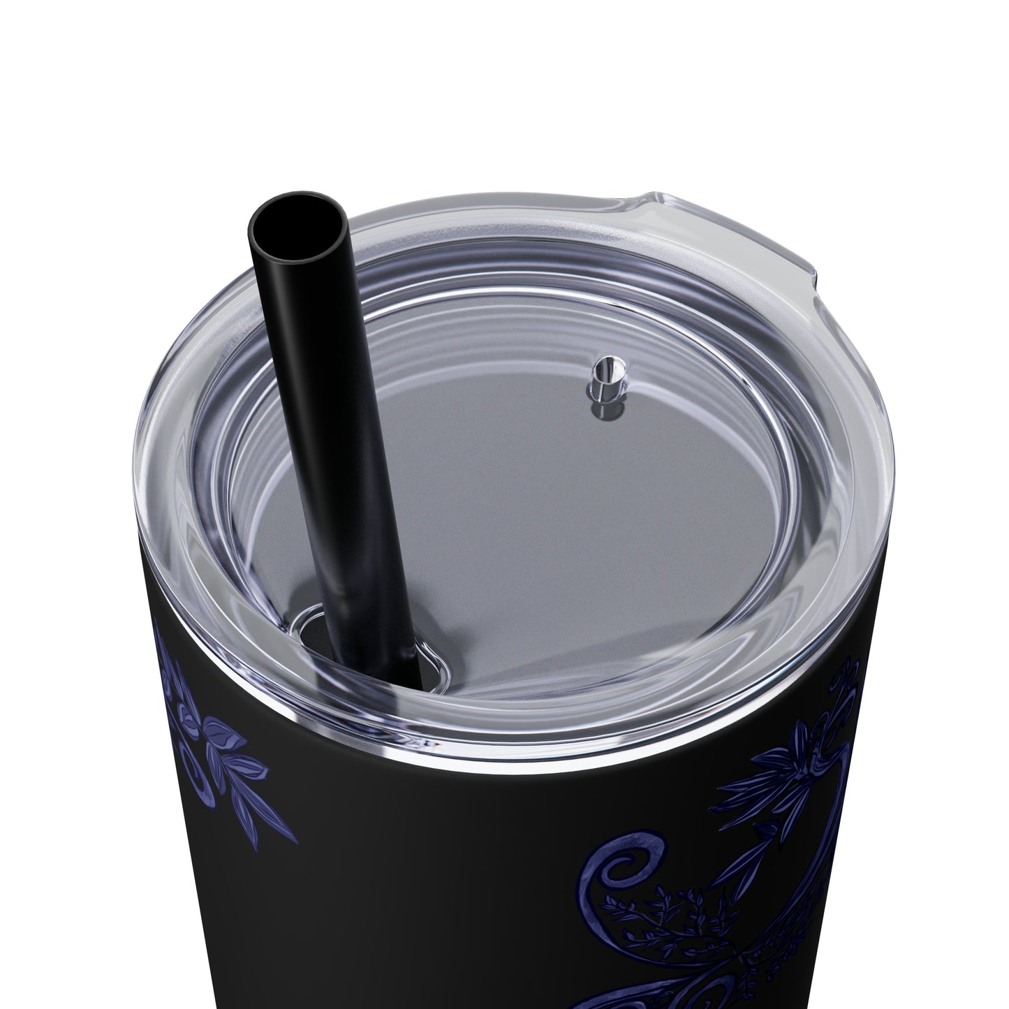 Midnight Botanical Blues - Skinny Tumbler with Straw, 20oz