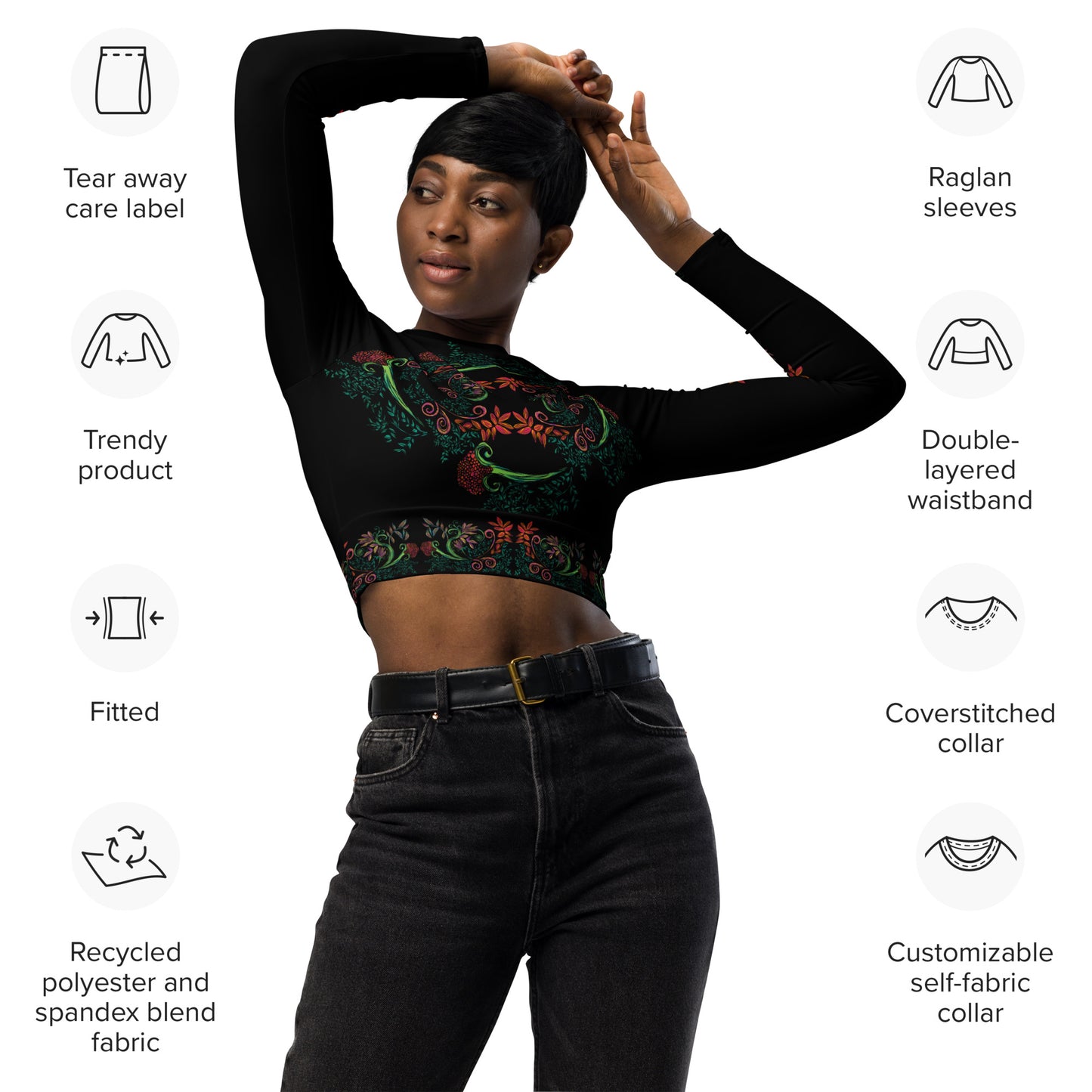 Flourished Fury Recycled long-sleeve crop top